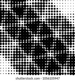 Abstract grunge grid polka dot halftone background pattern. Spotted black and white vector line illustration
