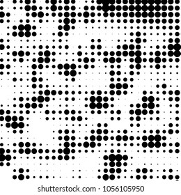 Abstract grunge grid polka dot halftone background pattern. Spotted black and white vector line illustration
