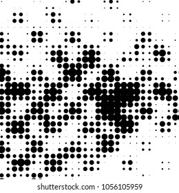 Abstract grunge grid polka dot halftone background pattern. Spotted black and white vector line illustration
