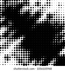 Abstract grunge grid polka dot halftone background pattern. Spotted black and white vector line illustration
