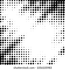 Abstract grunge grid polka dot halftone background pattern. Spotted black and white vector line illustration
