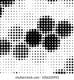 Abstract grunge grid polka dot halftone background pattern. Spotted black and white vector line illustration
