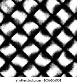Abstract grunge grid polka dot halftone background pattern. Spotted black and white vector line illustration
