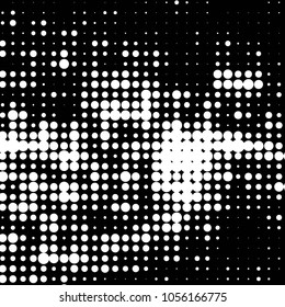 Abstract grunge grid polka dot halftone background pattern. Spotted black and white vector line illustration
