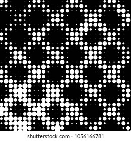 Abstract grunge grid polka dot halftone background pattern. Spotted black and white vector line illustration
