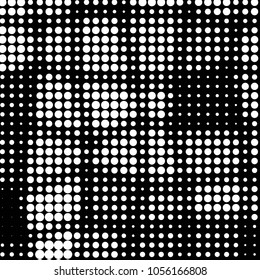 Abstract grunge grid polka dot halftone background pattern. Spotted black and white vector line illustration
