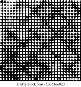 Abstract grunge grid polka dot halftone background pattern. Spotted black and white vector line illustration
