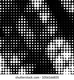 Abstract grunge grid polka dot halftone background pattern. Spotted black and white vector line illustration
