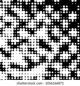 Abstract grunge grid polka dot halftone background pattern. Spotted black and white vector line illustration
