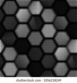 Abstract grunge grid polka dot halftone background pattern. Spotted black and white vector line illustration
