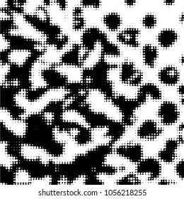Abstract grunge grid polka dot halftone background pattern. Spotted black and white vector line illustration
