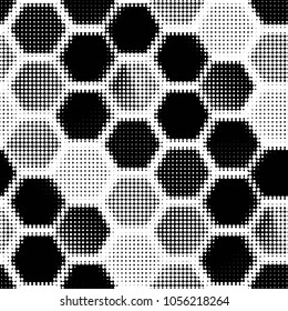 Abstract grunge grid polka dot halftone background pattern. Spotted black and white vector line illustration
