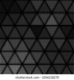 Abstract grunge grid polka dot halftone background pattern. Spotted black and white vector line illustration
