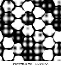 Abstract grunge grid polka dot halftone background pattern. Spotted black and white vector line illustration
