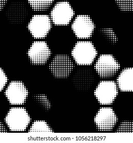 Abstract grunge grid polka dot halftone background pattern. Spotted black and white vector line illustration
