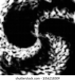 Abstract grunge grid polka dot halftone background pattern. Spotted black and white vector line illustration
