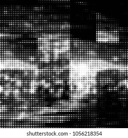 Abstract grunge grid polka dot halftone background pattern. Spotted black and white vector line illustration

