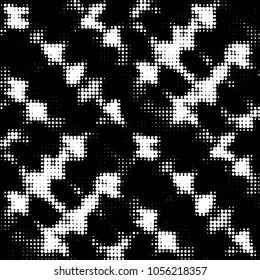 Abstract grunge grid polka dot halftone background pattern. Spotted black and white vector line illustration
