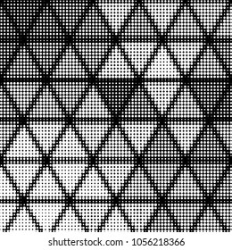 Abstract grunge grid polka dot halftone background pattern. Spotted black and white vector line illustration
