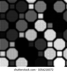 Abstract grunge grid polka dot halftone background pattern. Spotted black and white vector line illustration
