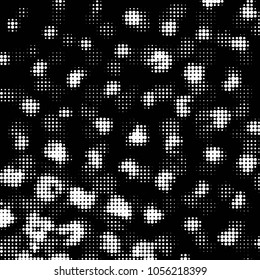 Abstract grunge grid polka dot halftone background pattern. Spotted black and white vector line illustration

