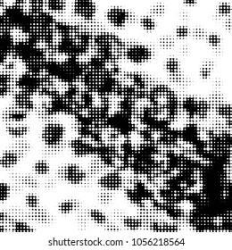 Abstract grunge grid polka dot halftone background pattern. Spotted black and white vector line illustration
