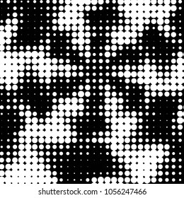Abstract grunge grid polka dot halftone background pattern. Spotted black and white vector line illustration
