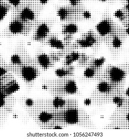 Abstract grunge grid polka dot halftone background pattern. Spotted black and white vector line illustration
