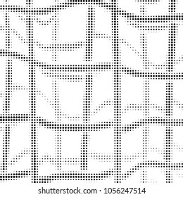 Abstract grunge grid polka dot halftone background pattern. Spotted black and white vector line illustration
