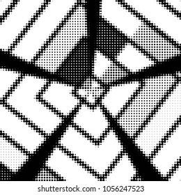 Abstract grunge grid polka dot halftone background pattern. Spotted black and white vector line illustration
