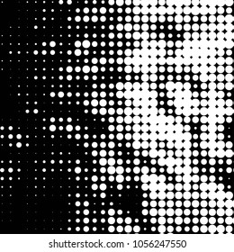 Abstract grunge grid polka dot halftone background pattern. Spotted black and white vector line illustration
