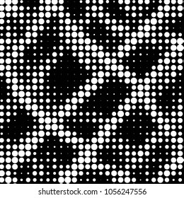 Abstract grunge grid polka dot halftone background pattern. Spotted black and white vector line illustration
