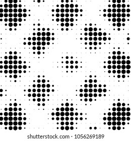 Abstract grunge grid polka dot halftone background pattern. Spotted black and white vector line illustration
