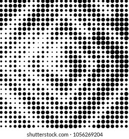 Abstract grunge grid polka dot halftone background pattern. Spotted black and white vector line illustration
