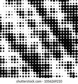 Abstract grunge grid polka dot halftone background pattern. Spotted black and white vector line illustration
