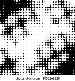 Abstract grunge grid polka dot halftone background pattern. Spotted black and white vector line illustration
