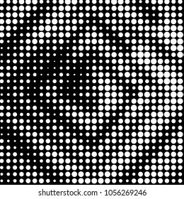 Abstract grunge grid polka dot halftone background pattern. Spotted black and white vector line illustration
