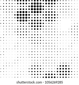 Abstract grunge grid polka dot halftone background pattern. Spotted black and white vector line illustration
