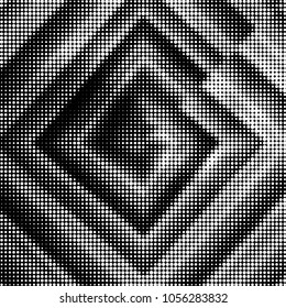 Abstract grunge grid polka dot halftone background pattern. Spotted black and white vector line illustration
