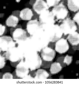 Abstract grunge grid polka dot halftone background pattern. Spotted black and white vector line illustration
