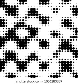 Abstract grunge grid polka dot halftone background pattern. Spotted black and white vector line illustration
