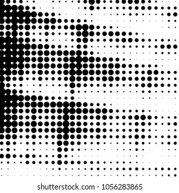 Abstract grunge grid polka dot halftone background pattern. Spotted black and white vector line illustration
