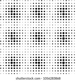 Abstract grunge grid polka dot halftone background pattern. Spotted black and white vector line illustration
