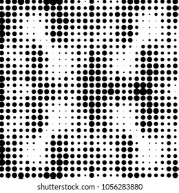 Abstract grunge grid polka dot halftone background pattern. Spotted black and white vector line illustration
