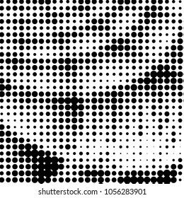 Abstract grunge grid polka dot halftone background pattern. Spotted black and white vector line illustration
