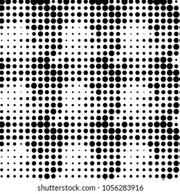 Abstract grunge grid polka dot halftone background pattern. Spotted black and white vector line illustration
