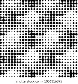 Abstract grunge grid polka dot halftone background pattern. Spotted black and white vector line illustration
