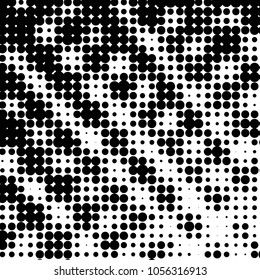 Abstract grunge grid polka dot halftone background pattern. Spotted black and white vector line illustration
