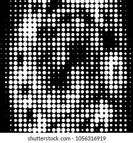 Abstract grunge grid polka dot halftone background pattern. Spotted black and white vector line illustration
