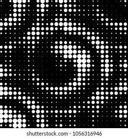 Abstract grunge grid polka dot halftone background pattern. Spotted black and white vector line illustration
